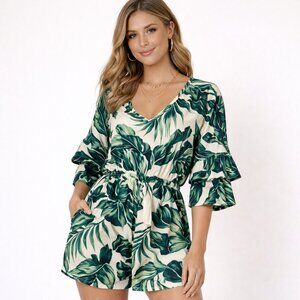 Haute Monde Jumper Lined Banana Leaf Print Size L NWOT